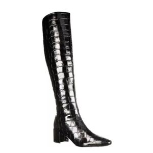 Sigerson Morrison Women's Paislee Croc-Embossed Square-Toe Knee-High Boots 37.5